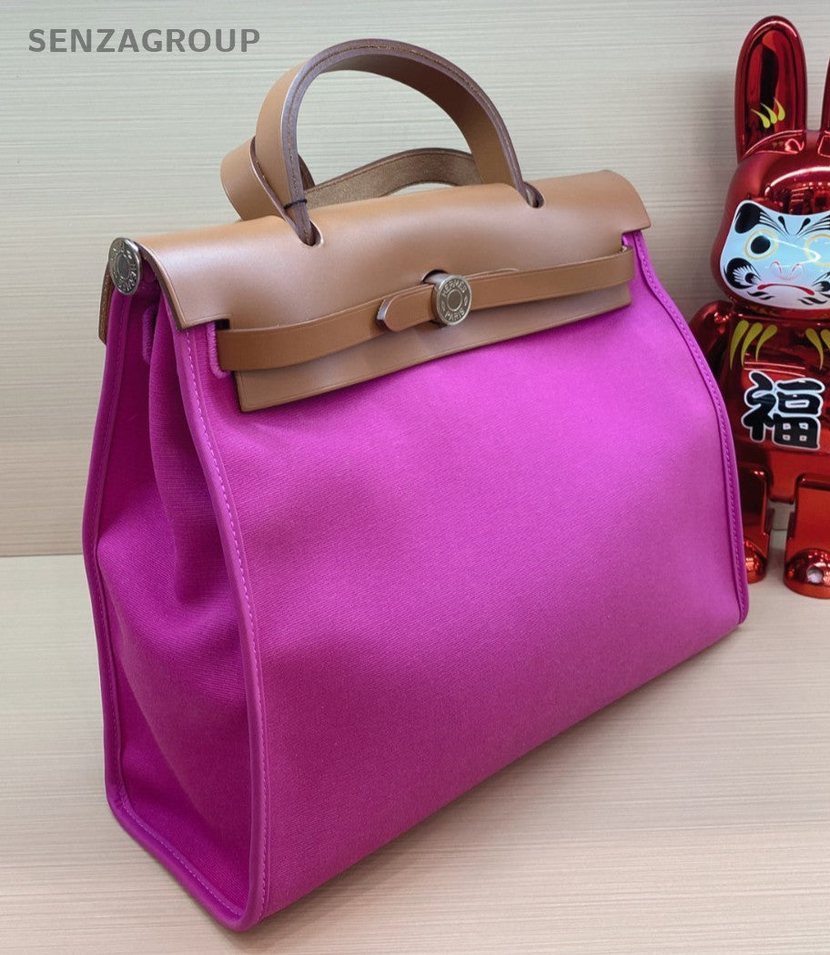 Hermes herbag31 Canvas Top Handle Bag Purple Women