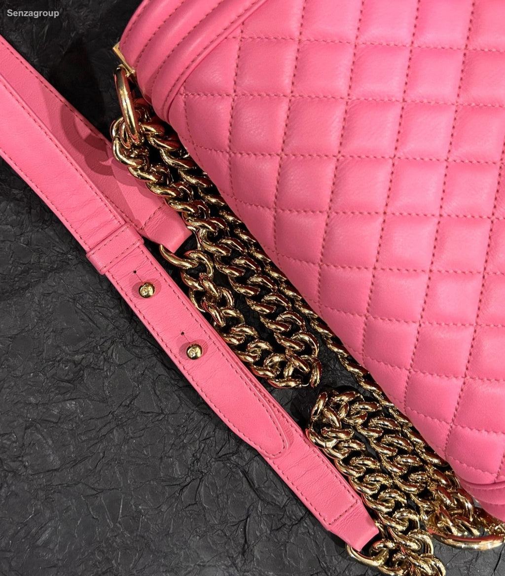 Chanel Leboy MM Calfskin Chain Shoulder Bag Crossbody Pink Gold Women Classic