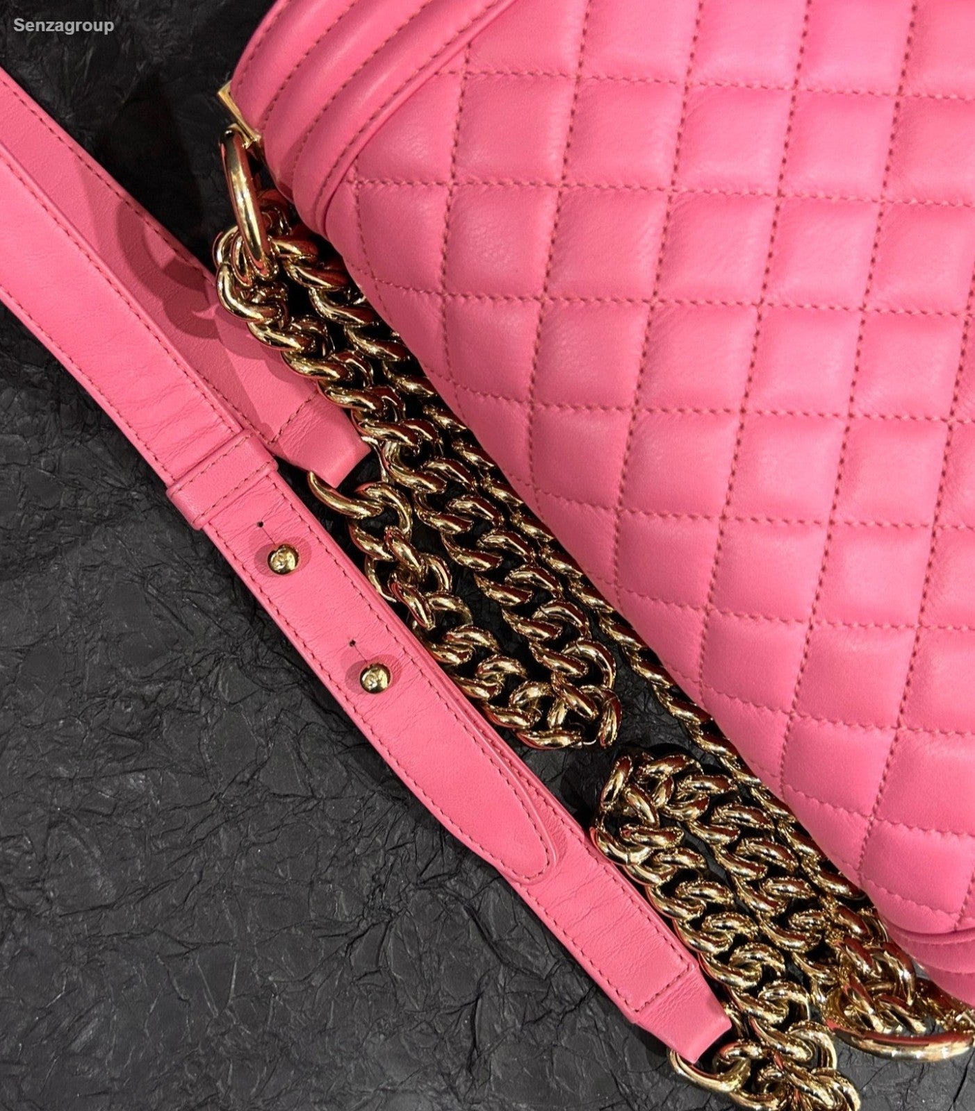 Chanel Leboy MM Calfskin Chain Shoulder Bag Crossbody Pink Gold Women Classic