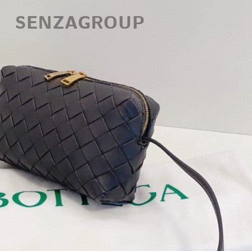 Bottega Veneta Intrecciato Mini Leather Crossbody Black Silver Women Classic