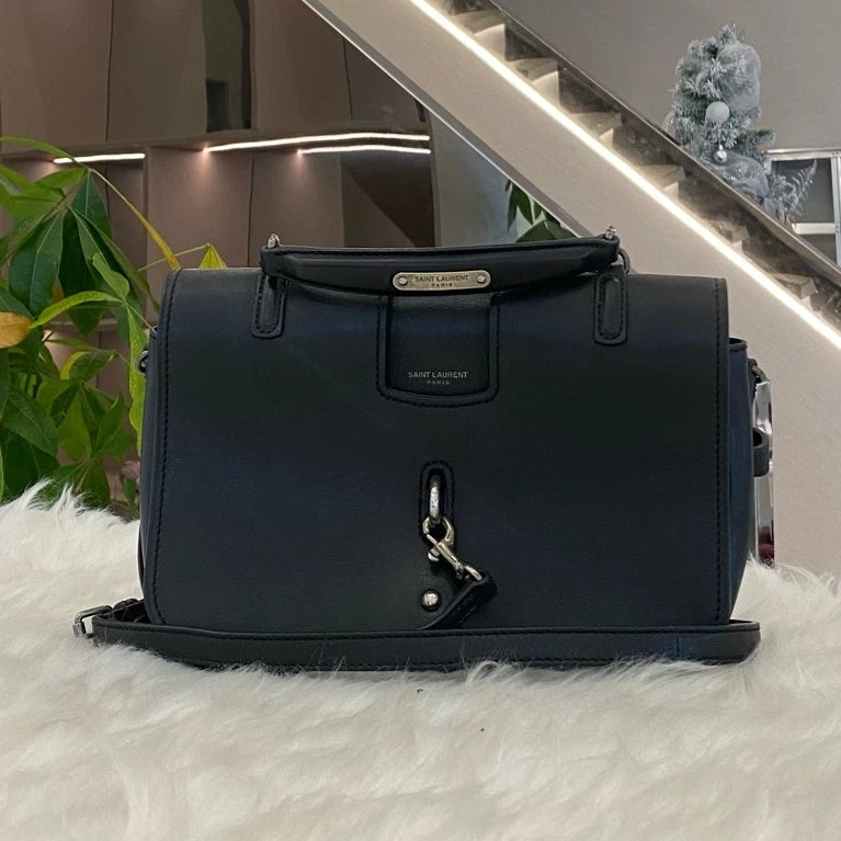 Saint Laurent Black Silver Messenger Bag, Classic Women's Handbag