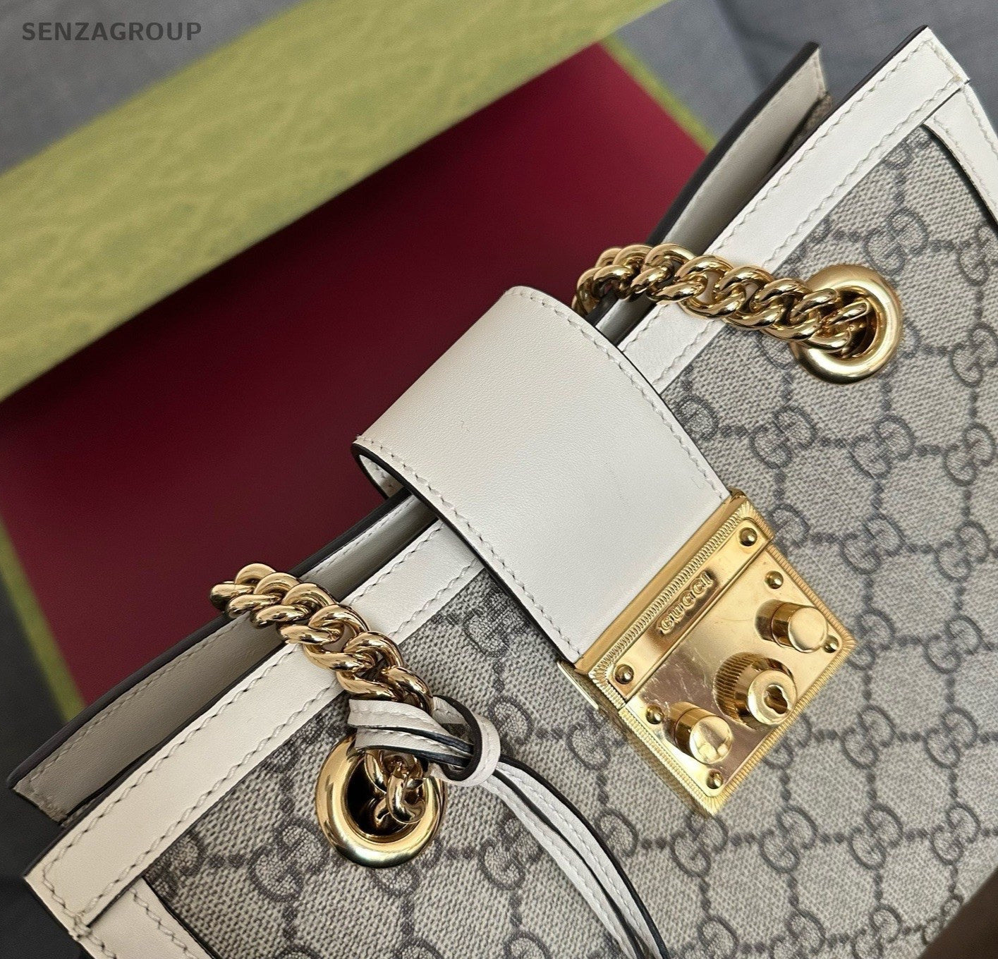Gucci Padlock PM Chain Shoulder Bag White Beige Gold Women Classic Fashion