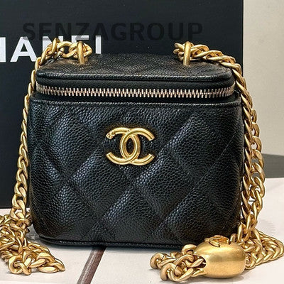 Chanel 23P Mini Box Black Calfskin Gold Heart Chain Crossbody Bag