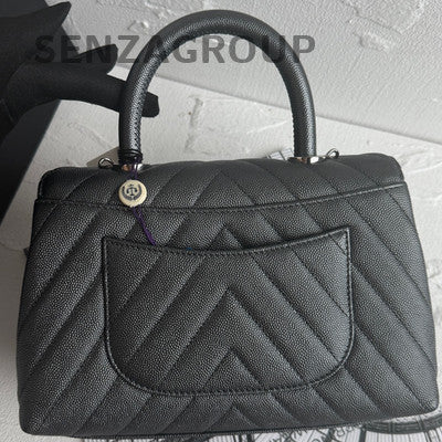 Chanel Coco Handle V-Stitch Black Silver Top Handle Chain Crossbody Bag