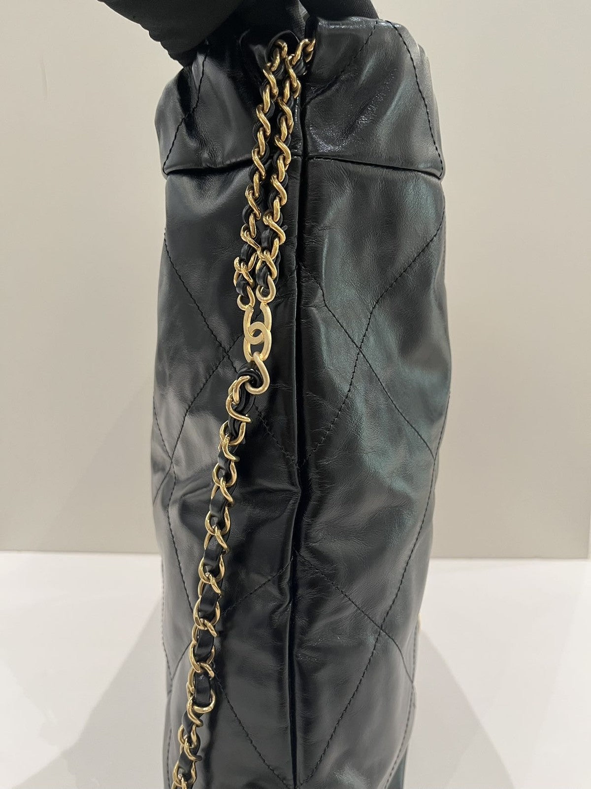 Chanel 22 Bag Medium Black Gold Quilted Chain Backpack Classic Women