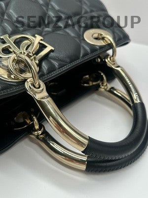 Dior Lady Dior Medium Black Gold Cannage Shoulder Handbag Classic