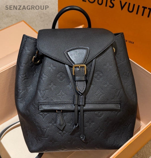 Louis Vuitton Montsouris PM Calfskin Monogram Backpack Black Gold Women Classic