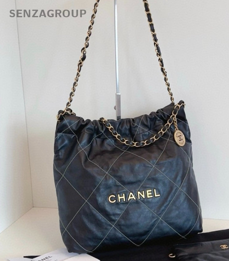 Chanel Diamond PM Chain Shoulder Bag Black Gold Used Women Classic