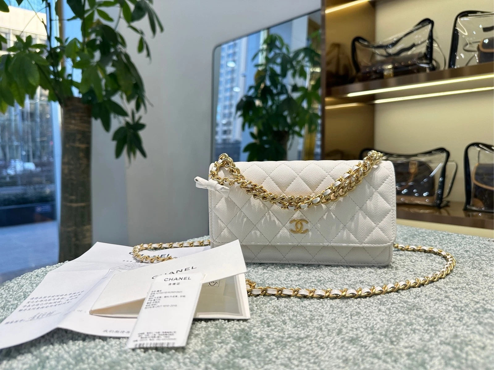 New Chanel Bow WOC Caviar Leather Chain Bag For Women