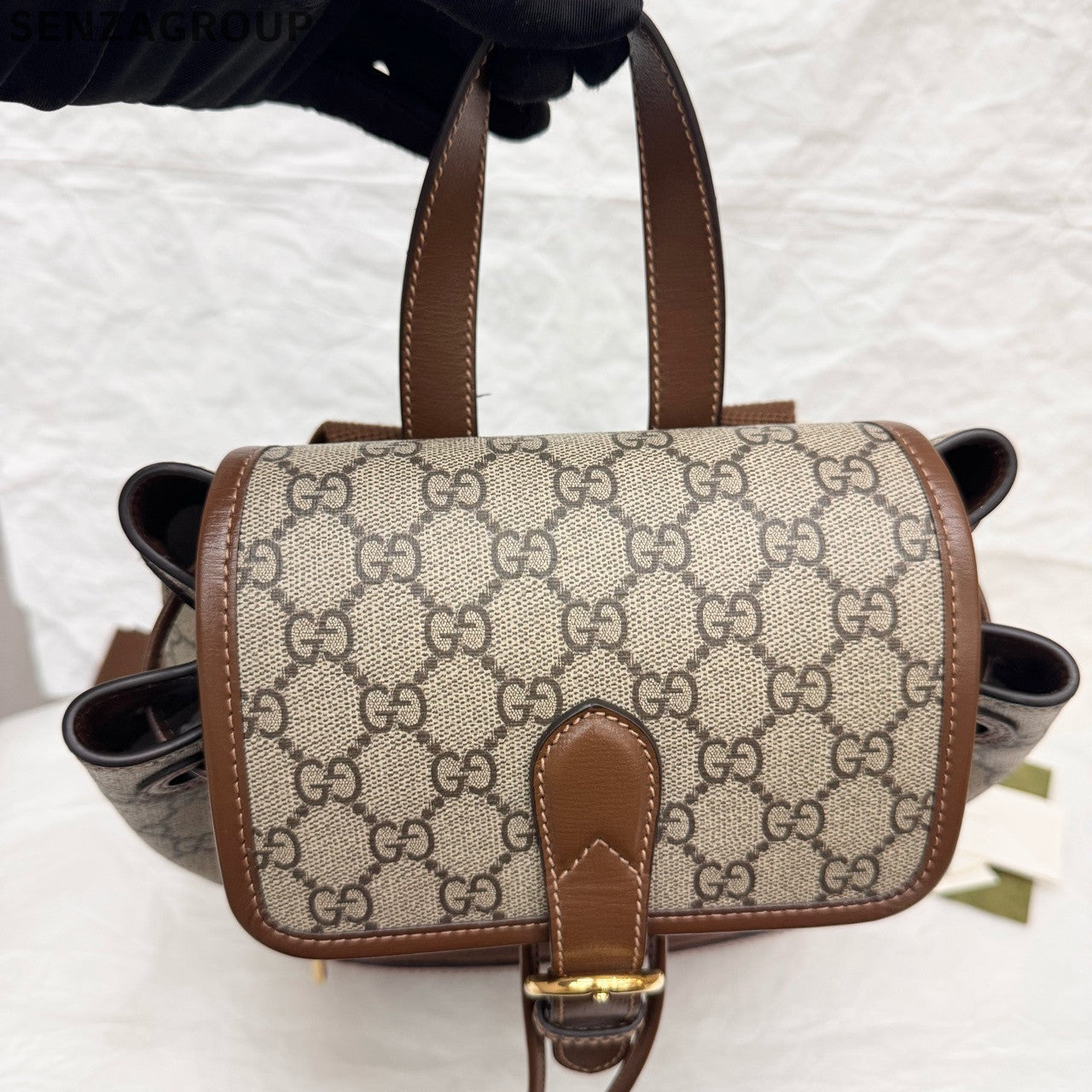 Gucci GG Supreme Backpack Brown Beige Retro Unisex Rucksack