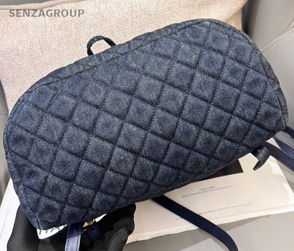 Chanel Denim Salzburg Backpack Blue Gold Women Classic Fashion Diamond