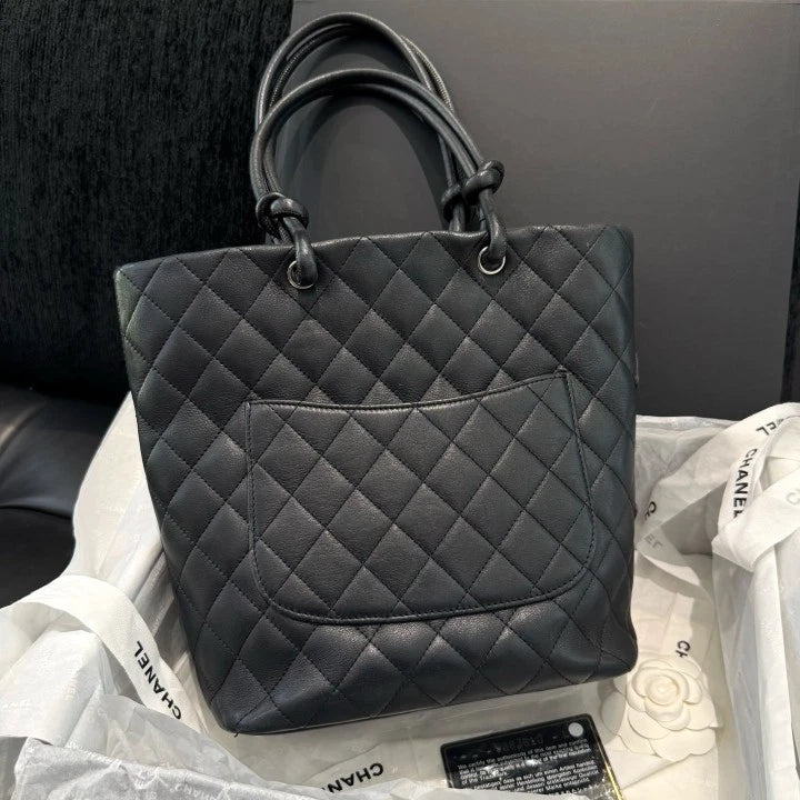 Chanel Cambon Line Calfskin Diamond Bucket Top Handle Shoulder Bag Women D