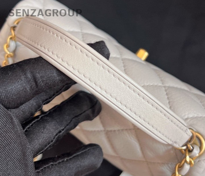 Chanel Classic Flap Mini Chain Shoulder Bag Crossbody Gray Gold Women Designer