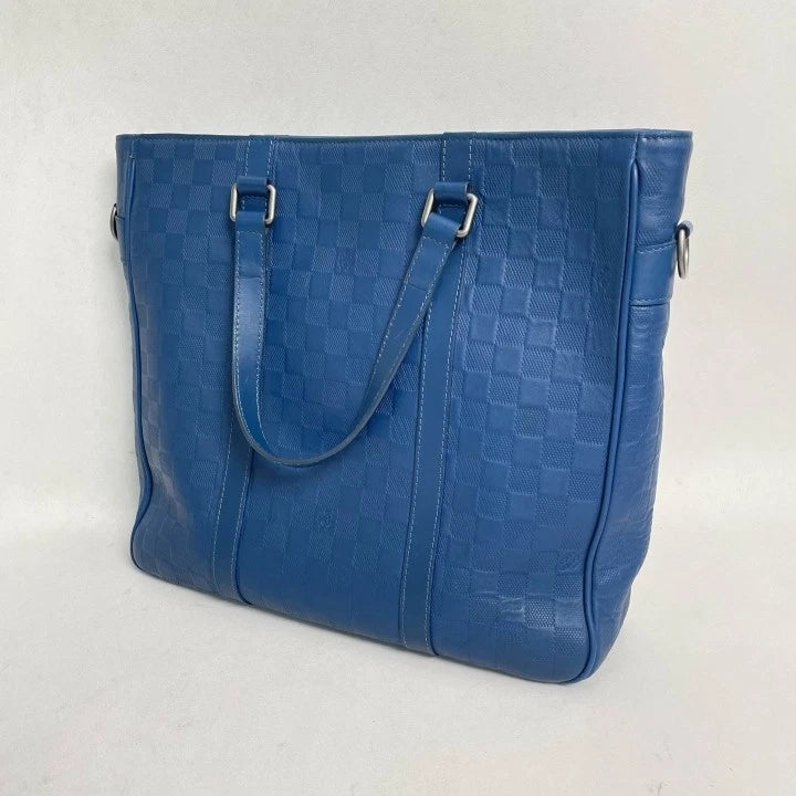 Louis Vuitton Blue Damier Embossed Leather Tote Handbag Crossbody For Women