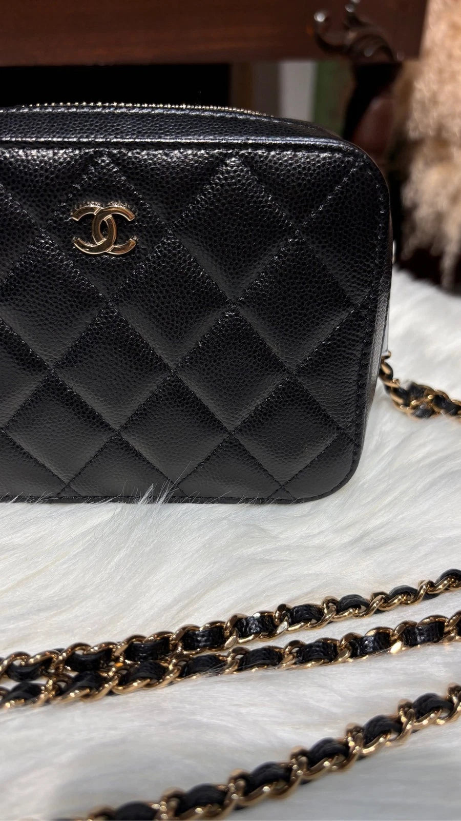 CHANEL Caviar Leather Camera Chain Crossbody Bag For Women