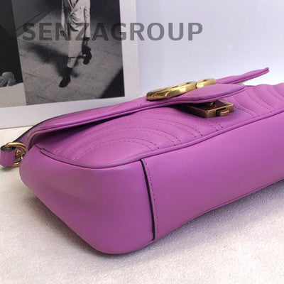 Gucci GG Marmont Purple Leather Chain Shoulder Bag Gold Hardware