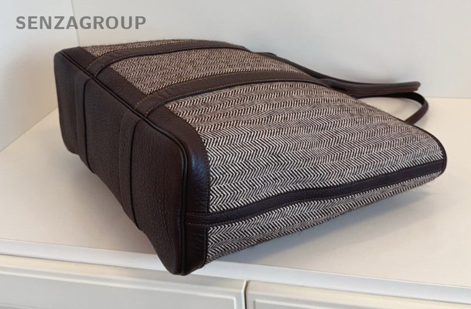 Hermes Garden Tote Long Handle Strap Canvas Sholder bag Wool leather patchwork