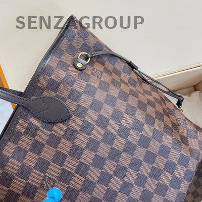 Louis Vuitton Damier Neverfull MM Tote Bag Brown Red Women Shoulder Bag