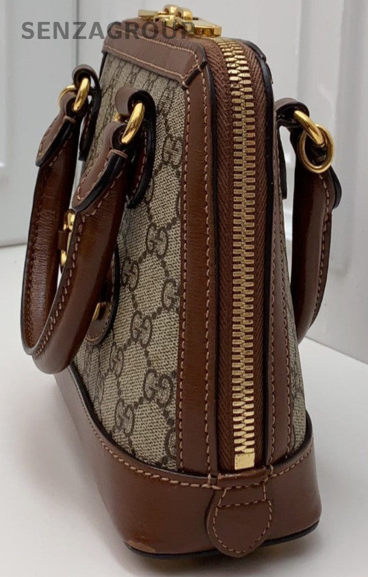 GUCCI 1955 Series Mini Horsebit Shell Top Handle Shoulder Crossbody Bag Brown
