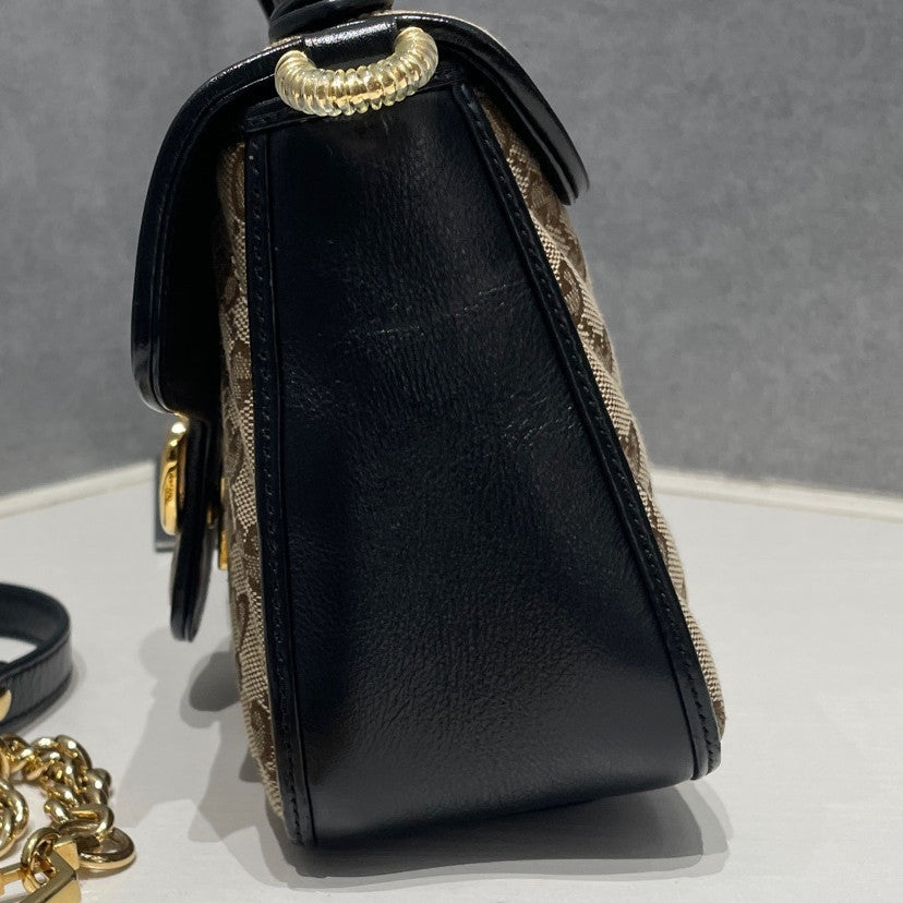 Gucci Marmont Brown Black Gold Buckle Messenger Shoulder Bag Women