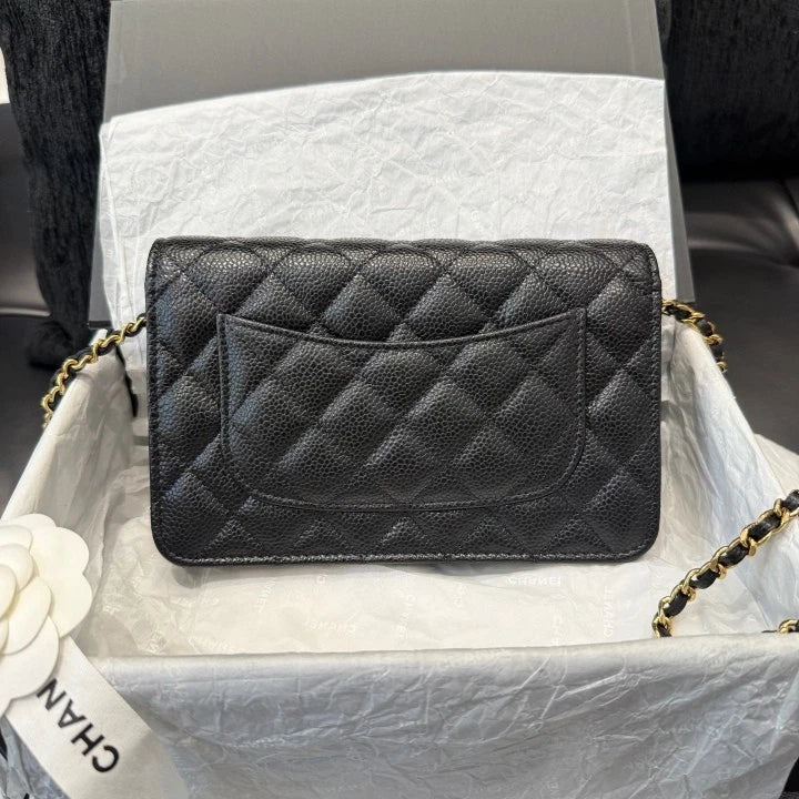 Chanel Woc Calfskin Chain Shoulder Crossbody Bag Black Gold Women Classic D