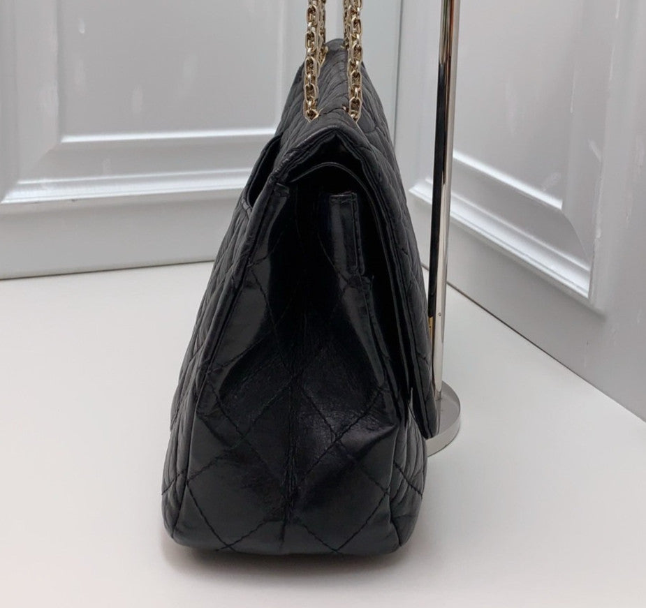 CHANEL 2.55 Diamond Pattern Chain Shoulder bag Black Gold Women
