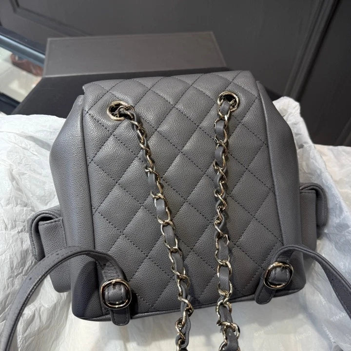 Chanel Duma GM Calfskin Backpack Chain Gray Gold Hardware Women D
