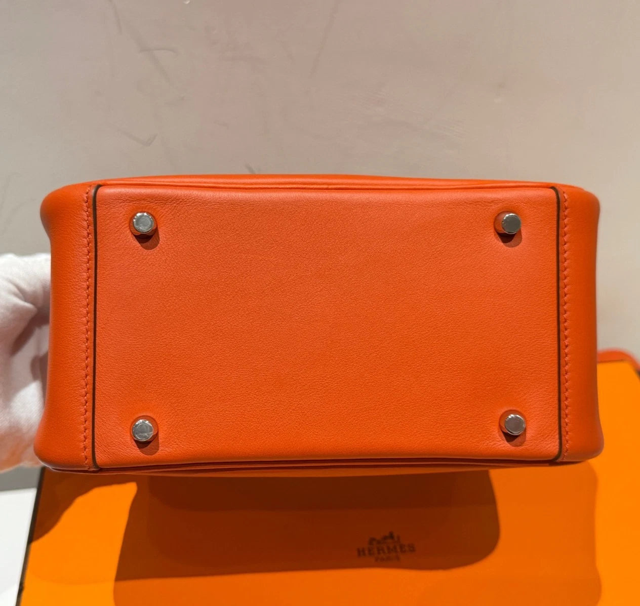 Hermes Lindy Mini Top Handle Shoulder Bag Orange Silver Women Classic Fashion