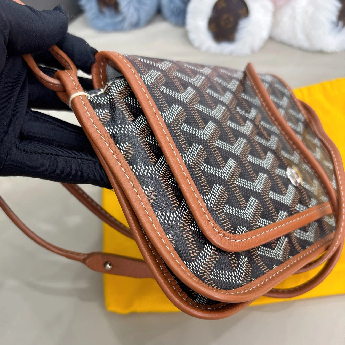Goyard Plumet Pocket 2Way Shoulder Crossbody Brown Silver Used Women Classic