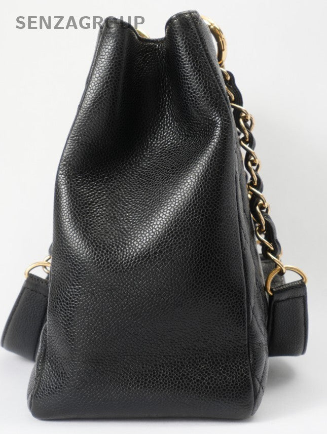 CHANEL Classic Matelasse GST Chain Tote Shoulder Bag Black Gold