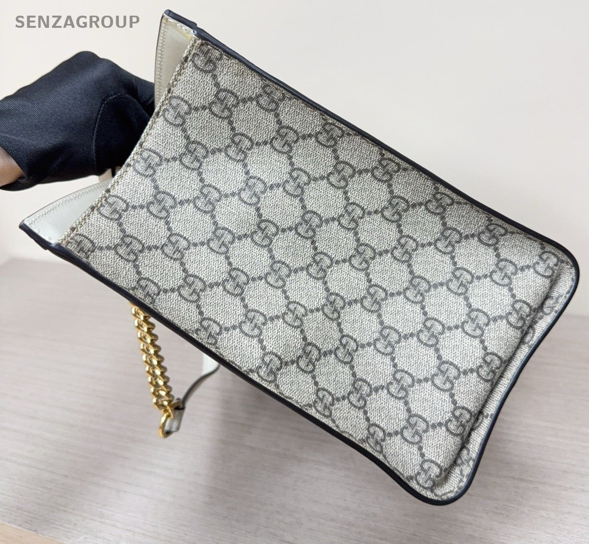 GUCCI Padlock MM Monogram Chain Shoulder bag White Gray Women