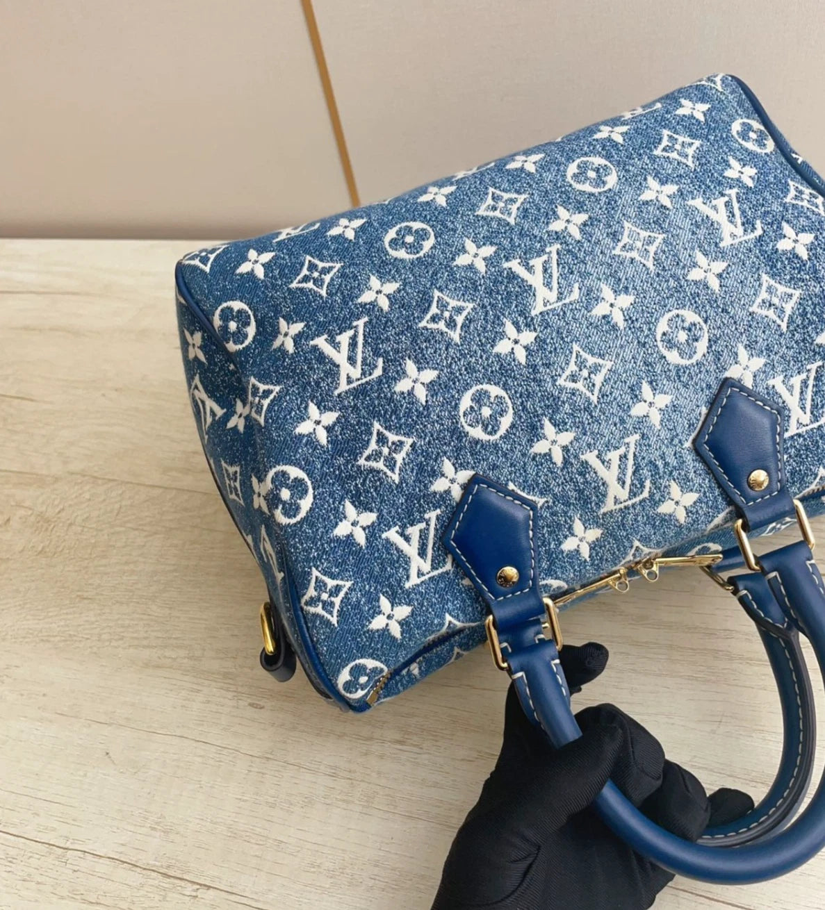Louis Vuitton Speedy25 Denim Monogram Tote Top Handle Bag Shoulder Women