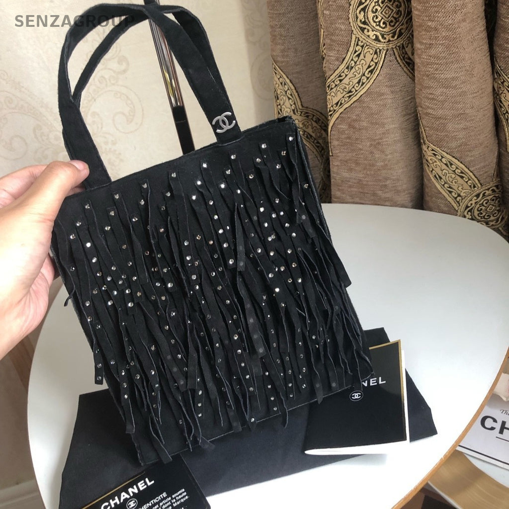 CHANEL mink fringed Handbag Shoulder Women Black Bag