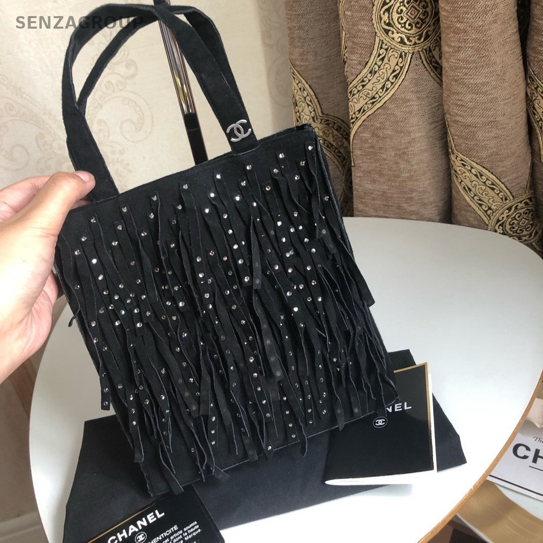 CHANEL mink fringed Handbag Shoulder Women Black Bag