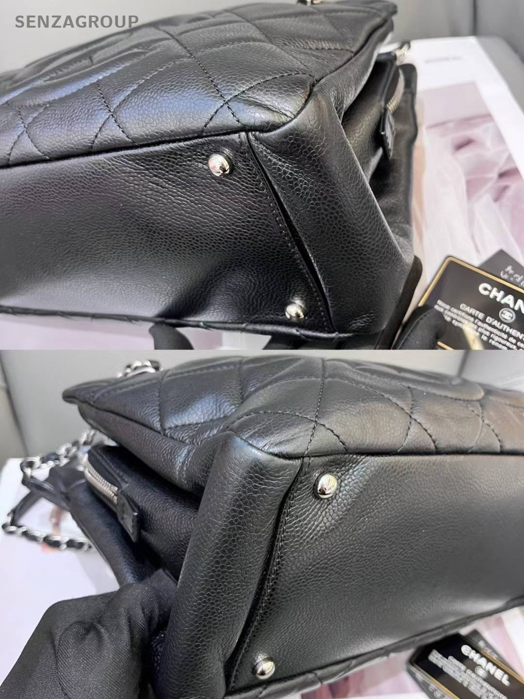 CHANEL CC logo Black Hobo Shoulder Handbag Leather