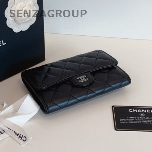 Chanel Diamond Wallet Clutch Black Silver Used Women Classic