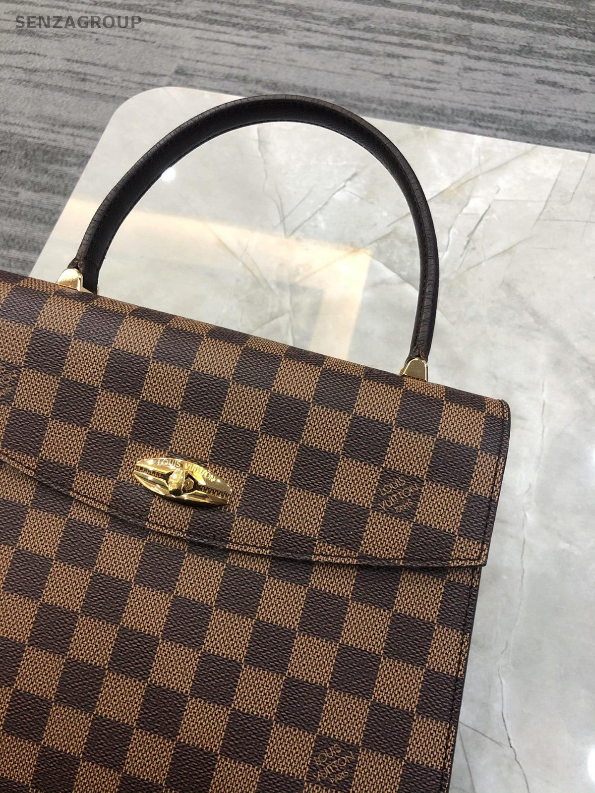 Louis Vuitton Kelly Damier Ebene Top Handle Handbag Brown Women