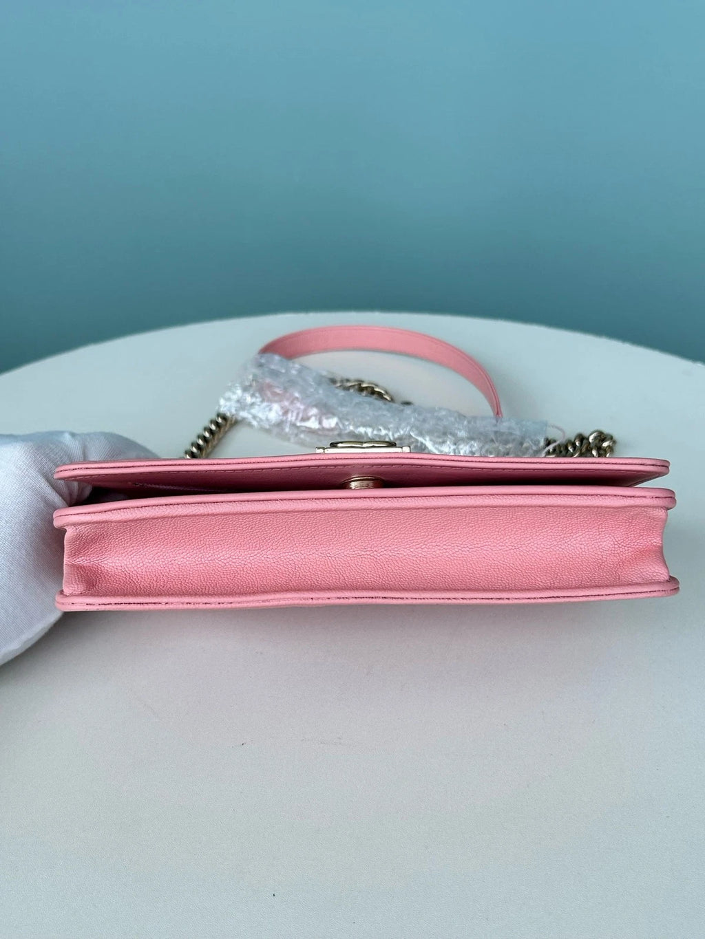 Chanel Leboy WOC Chain Calfskin Shoulder Crossbody Pink Silver Women Classic