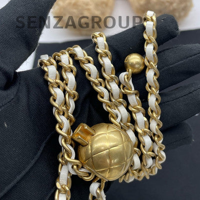 Chanel Classic Flap Gold Ball Chain Shoulder Bag White Diamond Quilted
