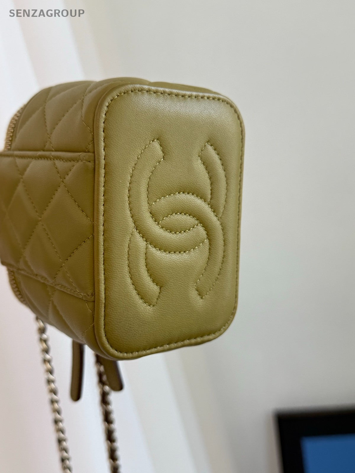 CHANEL Vanity Box mini Top handle 2way Chain Shoulder Handbag Women Olive green