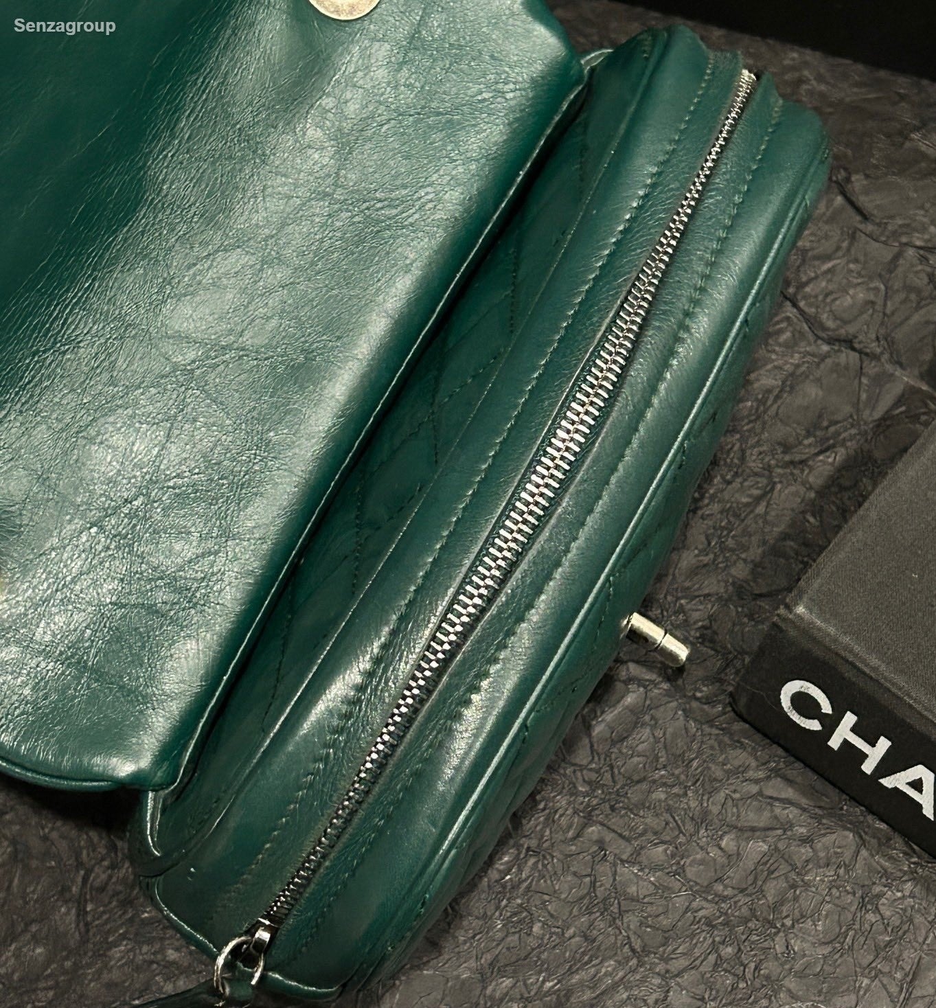 Chanel Diamond Mini Chain Shoulder Bag Crossbody Green Silver Women Classic