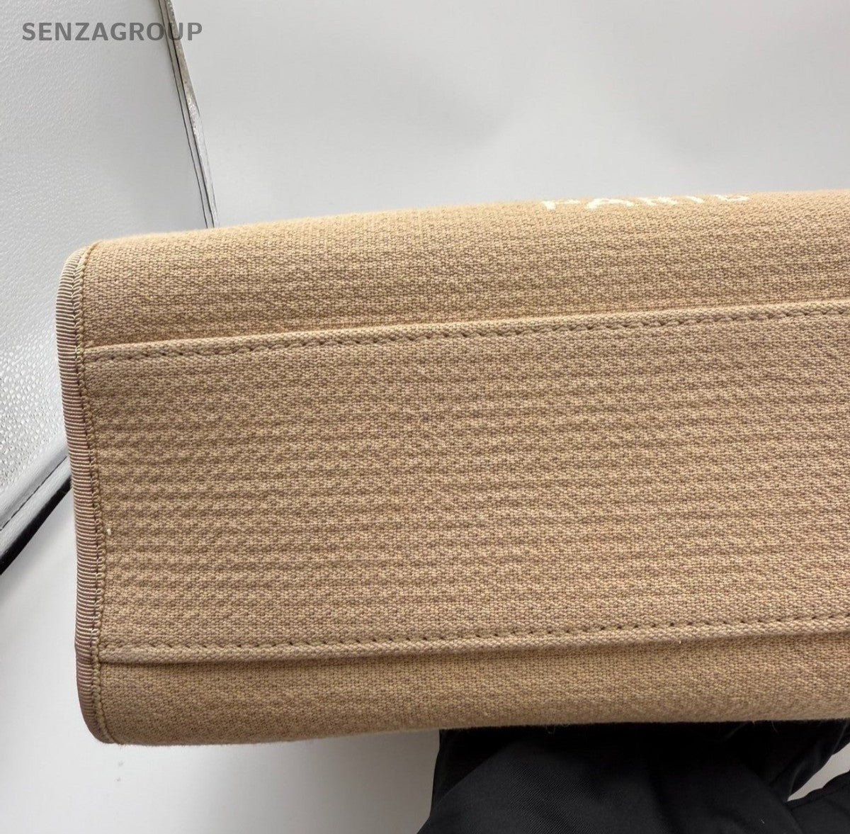 Chanel Canvas Beach Bag Top Handle Bag Chain Shoulder Bag Beige Silver Women