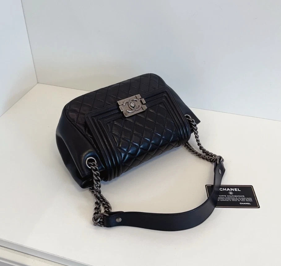 Chanel Leboy Tote Diamond Shoulder Bag Chain Black Women Fashion