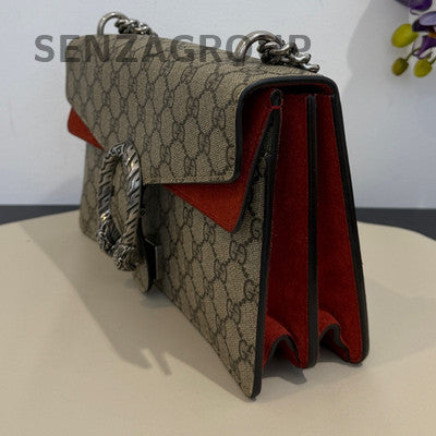 Gucci Dionysus Medium Chain Bag in Red Suede with Silver Hardware