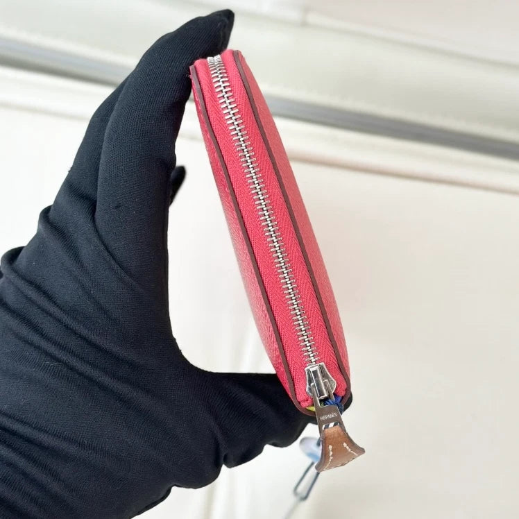 Hermes Calfskin Long Wallet Red Silver Hardware Women Classic S