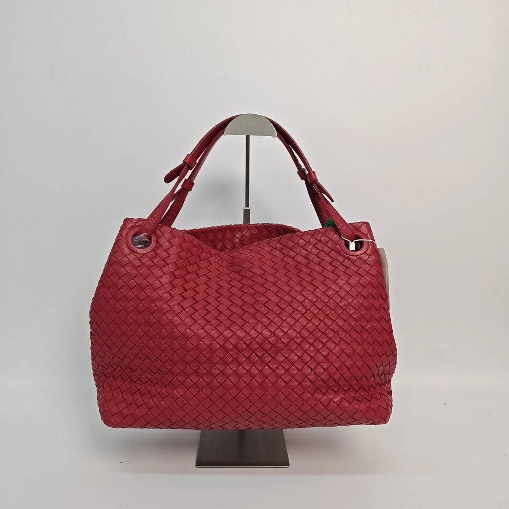 Bottega Veneta Red Woven Leather Shoulder Handbag For Women