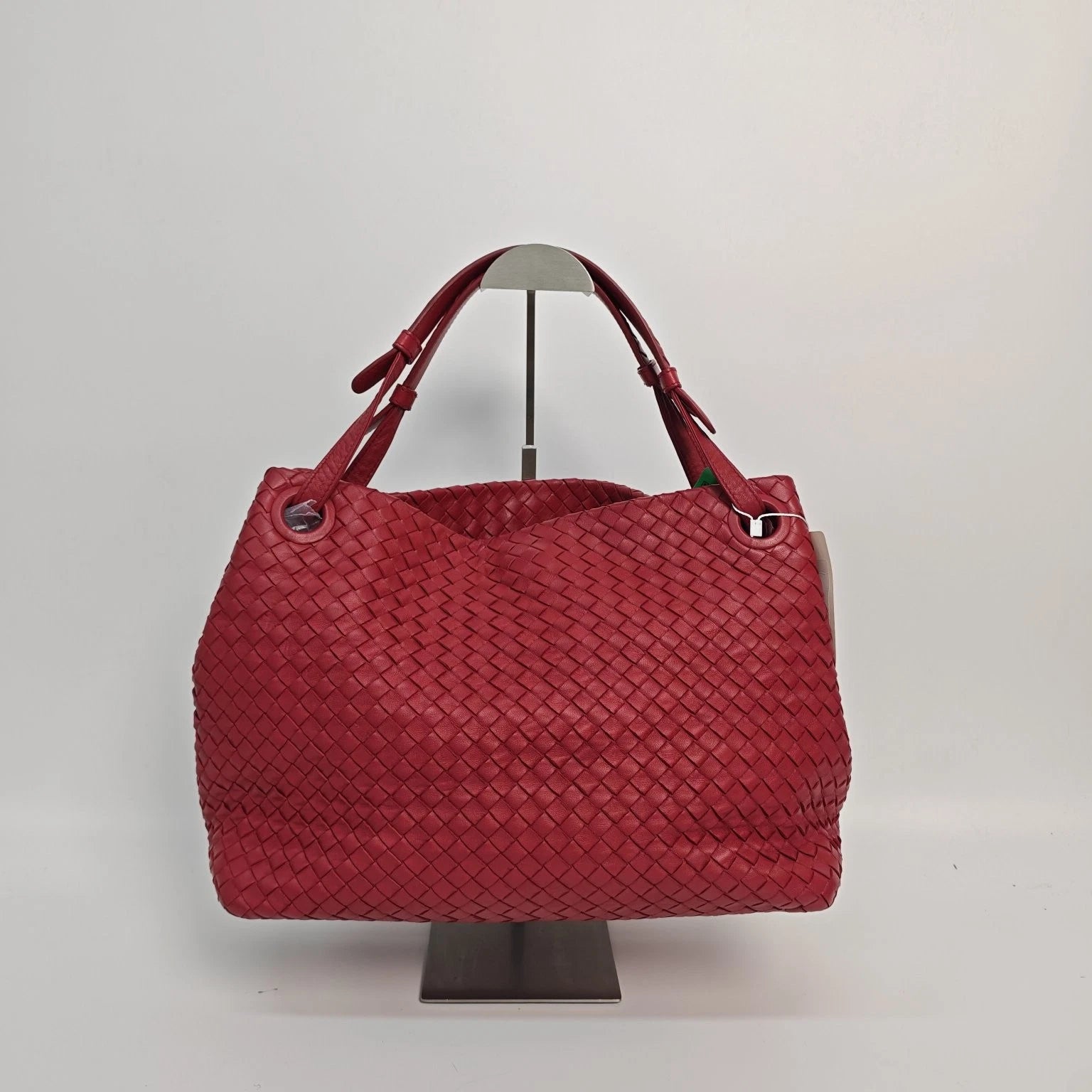 Bottega Veneta Red Woven Leather Shoulder Handbag For Women