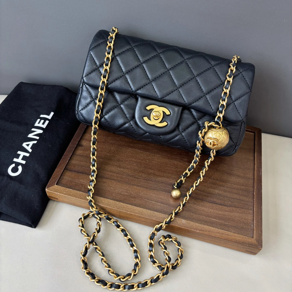 Chip Version Chanel Flap Big Mini Lambskin Gold Chain Black Shoulder Bag