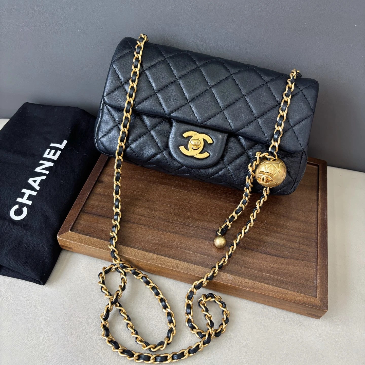 Chip Version Chanel Flap Big Mini Lambskin Gold Chain Black Shoulder Bag