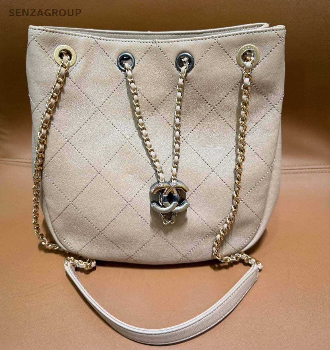 Chanel Diamond Drawstring Bucket Calfskin Chain Shoulder Bag Crossbody Women